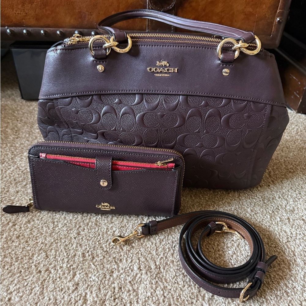 Coach Signature Leather Satchel + Wallet + Card Case Bundle